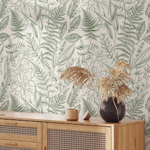 Leaves and Herbs Wallpaper | Removable Self Adhesive Botanical Wallpaper | Floral Peel and Stick or Pre-Pasted Wallpaper | Eco Friendly