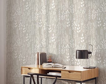Modern Boho Herbs Wallpaper | Removable Self Adhesive Minimalistic Wallpaper | Neutral Floral Peel and Stick or Pre-Pasted Wallpaper
