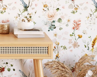 Watercolor Garden Wallpaper | Removable Self Adhesive Botanical Wallpaper | Floral Peel and Stick or Pre-Pasted Wallpaper