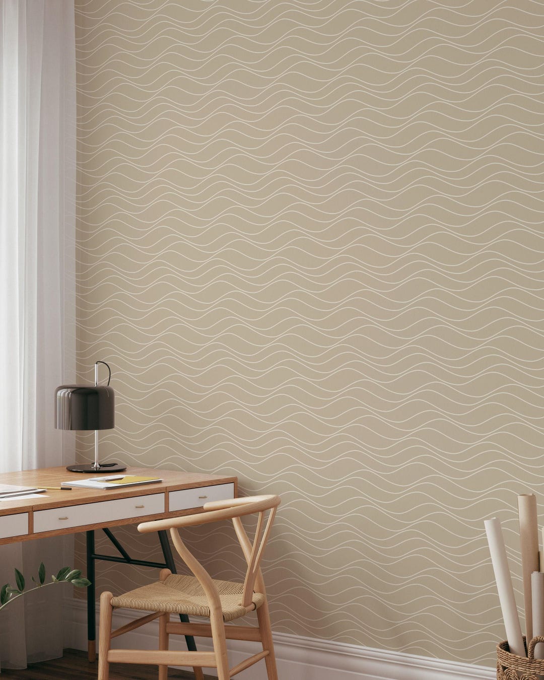 Beige Linear Waves Peel and Stick Wallpaper | Removable Self Adhesive ...