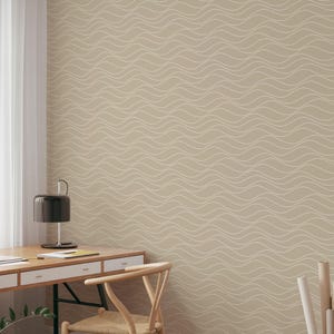 Papier peint autocollant beige à vagues linéaires | Papier peint auto-adhésif amovible Waves | Papier peint géométrique autocollant ou préencollé