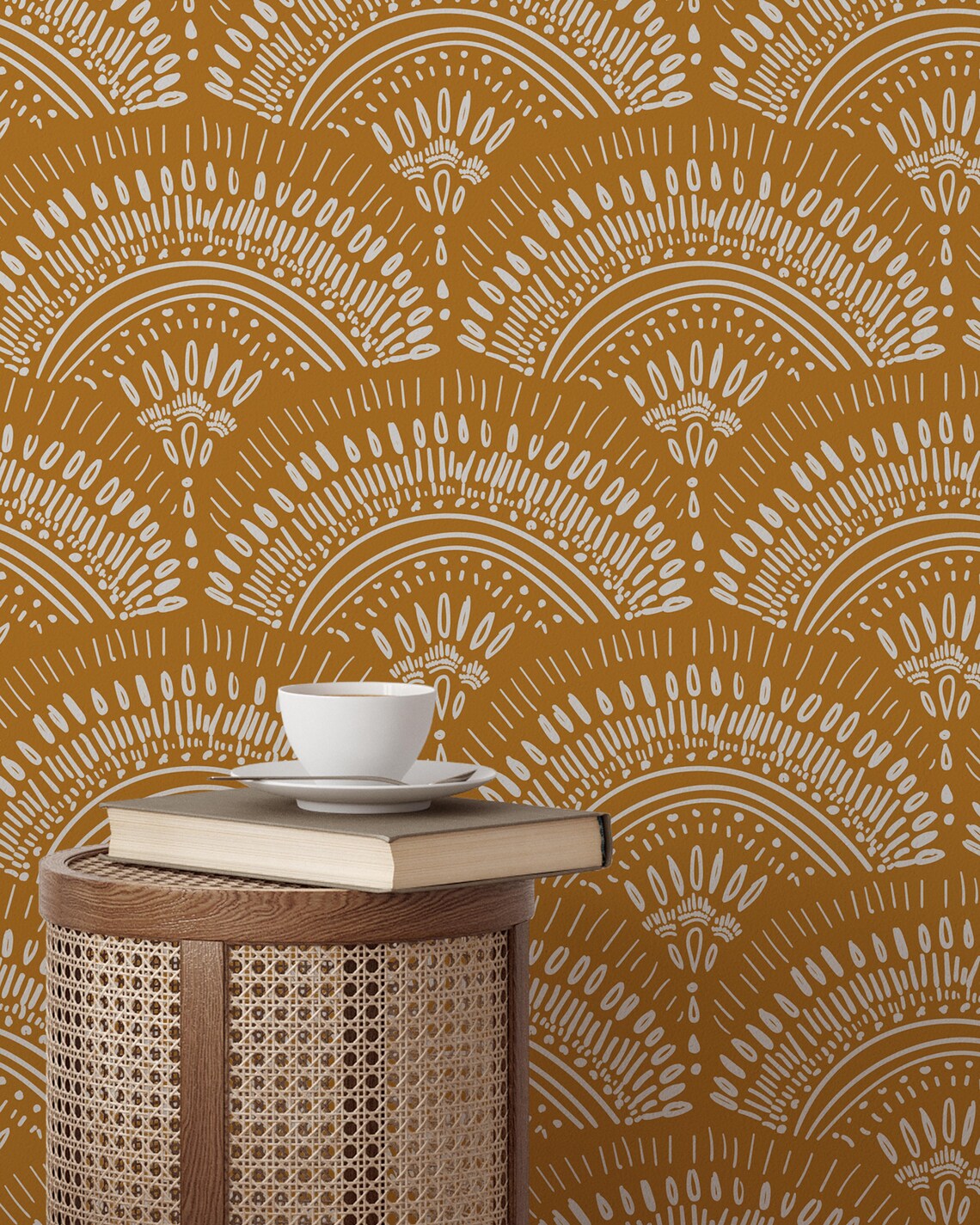 Boho Mustard Wallpaper Removable Self Adhesive Scandinavian Etsy