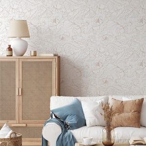 Boho pioenrozen behang | Verwijderbaar, zelfklevend minimalistisch behang | Peel-and-Stick of voorgelijmd behang met bloemen | Milieuvriendelijk afbeelding 4