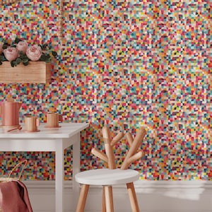 Bright Color Squares Wallpaper | Removable Self Adhesive Abstract Geometrical Wallpaper | Colorful Peel and Stick or Pre-Pasted Wallpaper