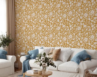 Boho Ditsy Flowers Wallpaper | Removable Self Adhesive Botanical Wallpaper | Kids Room Peel and Stick or Pre-Pasted Wallpaper | Eco Friendly