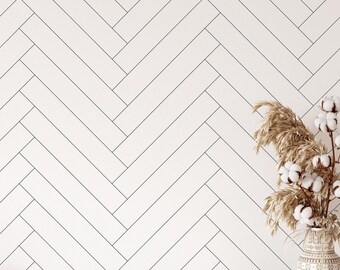 Herringbone Wood Parquet Wallpaper | Removable Self Adhesive Modern Tile Wallpaper | Geometrical Peel and Stick or Pre-Pasted Wallpaper