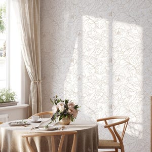 Boho pioenrozen behang | Verwijderbaar, zelfklevend minimalistisch behang | Peel-and-Stick of voorgelijmd behang met bloemen | Milieuvriendelijk afbeelding 3