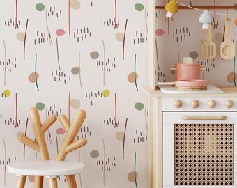 Circles and Lines Wallpaper | Removable Self Adhesive Scandinavian Wallpaper | Fun Peel and Stick or Pre-Pasted Wallpaper
