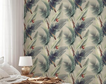 Tropical Leaf Wallpaper | Removable Self Adhesive Tropical Wallpaper | Peel and Stick or Pre-Pasted Wallpaper