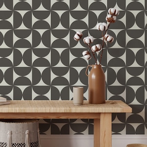 Semi Circles Gray Wallpaper | Scandinavian Removable Self Adhesive Wallpaper | Geometric Minimalistic Peel n Stick or PrePasted Wallpaper