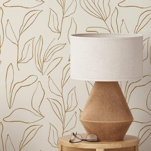 Carta da parati moderna con foglie boho / Carta da parati minimalista autoadesiva rimovibile / Carta da parati floreale neutra staccabile e attaccabile o preincollata