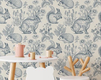 Whimsical Woodland Animals Wallpaper, Removable Forest Whimsy Critters Wallpaper, Nursery Decor for Boys Girls Peel and Stick or Traditional
