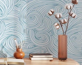 Ocean Waves Peel and Stick Wallpaper | Removable Self Adhesive Waves Wallpaper | Peel and Stick or Pre-Pasted Wallpaper