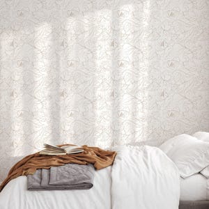 Boho pioenrozen behang | Verwijderbaar, zelfklevend minimalistisch behang | Peel-and-Stick of voorgelijmd behang met bloemen | Milieuvriendelijk afbeelding 6