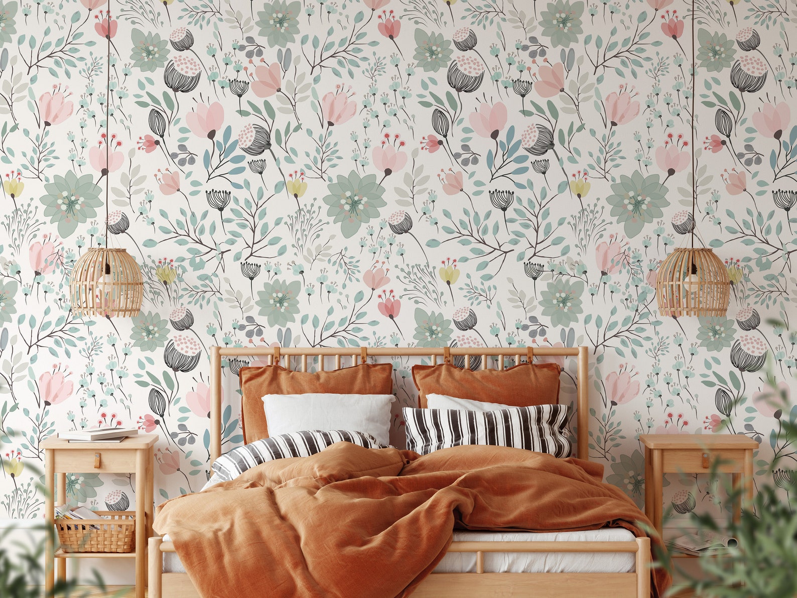 Pastel Floral Wallpaper Removable Self Adhesive Botanical Etsy