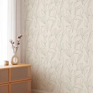 Green Leaves Floral Wallpaper | Removable Self Adhesive Minimalistic Wallpaper | Neutral Floral Peel and Stick or Pre-Pasted Wallpaper image 2
