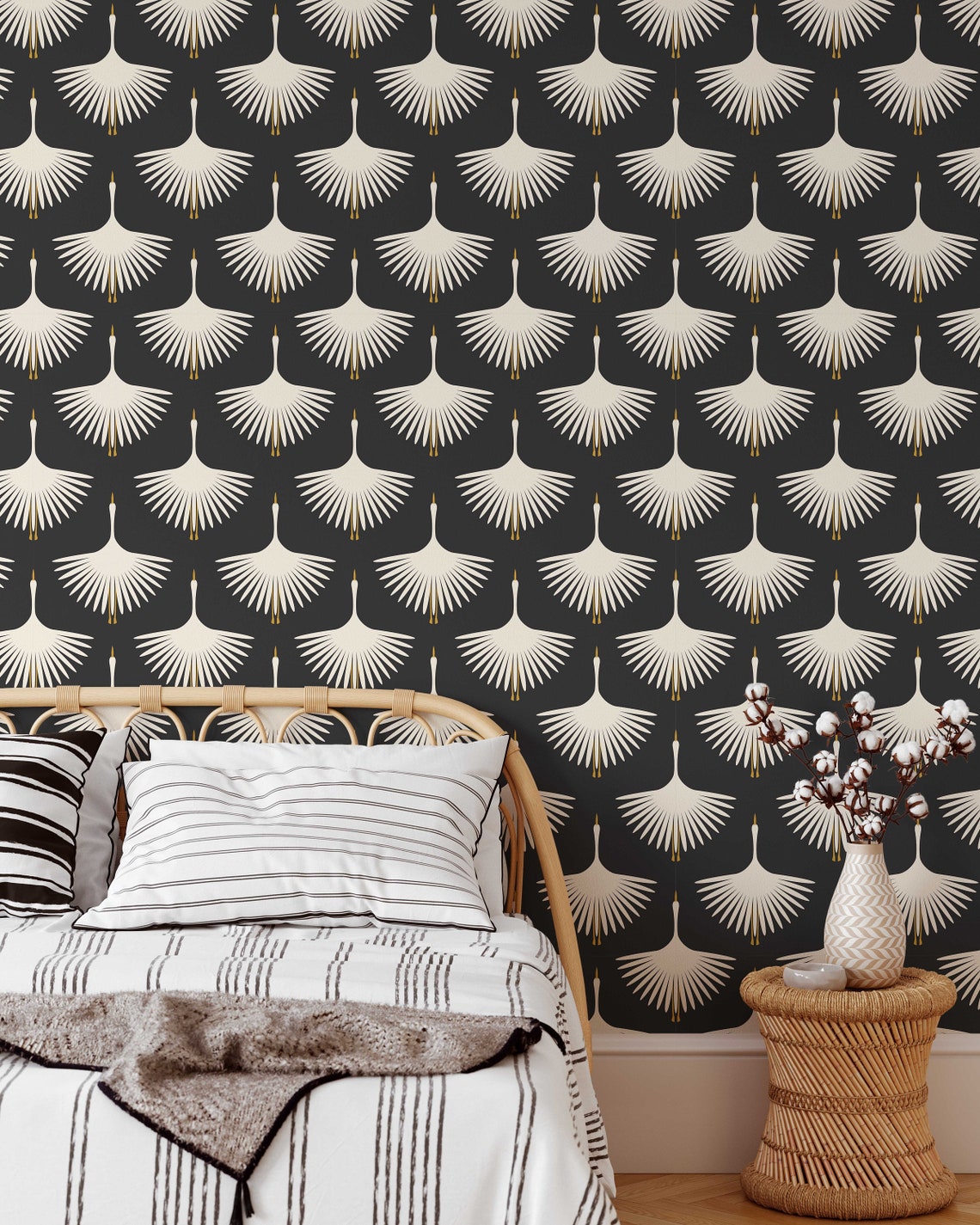 Swans Art Deco Wallpaper Removable Self Adhesive Vintage Etsy