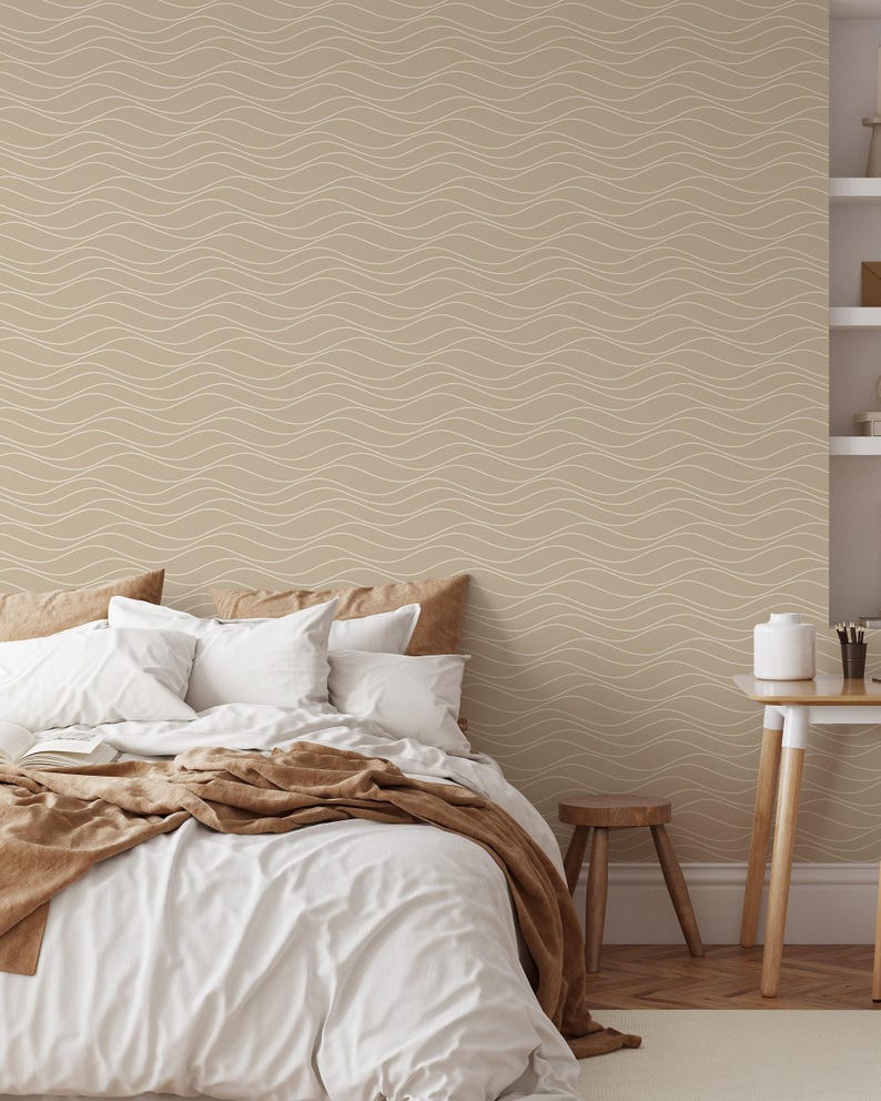 Beige Linear Waves Peel and Stick Wallpaper | Removable Self Adhesive ...