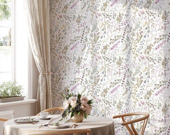 Botanical Watercolor Wallpaper | Removable Self Adhesive Garden Wallpaper | Floral Peel and Stick or Pre-Pasted Wallpaper