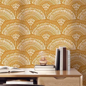 Papel pintado Boho Mostaza / Papel pintado escandinavo autoadhesivo removible / Papel pintado geométrico despegable y pegable o preencolado