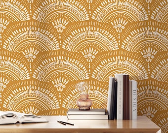 Boho Mustard Wallpaper | Removable Self Adhesive Scandinavian Wallpaper | Geometrical Peel and Stick or Pre-Pasted Wallpaper