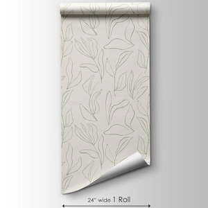 Green Leaves Floral Wallpaper | Removable Self Adhesive Minimalistic Wallpaper | Neutral Floral Peel and Stick or Pre-Pasted Wallpaper image 6