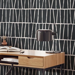 Black n' White Contemporary Wallpaper | Removable Self Adhesive Abstract Lines Wallpaper | Geometrical Elegant Peel and Stick Wallpaper
