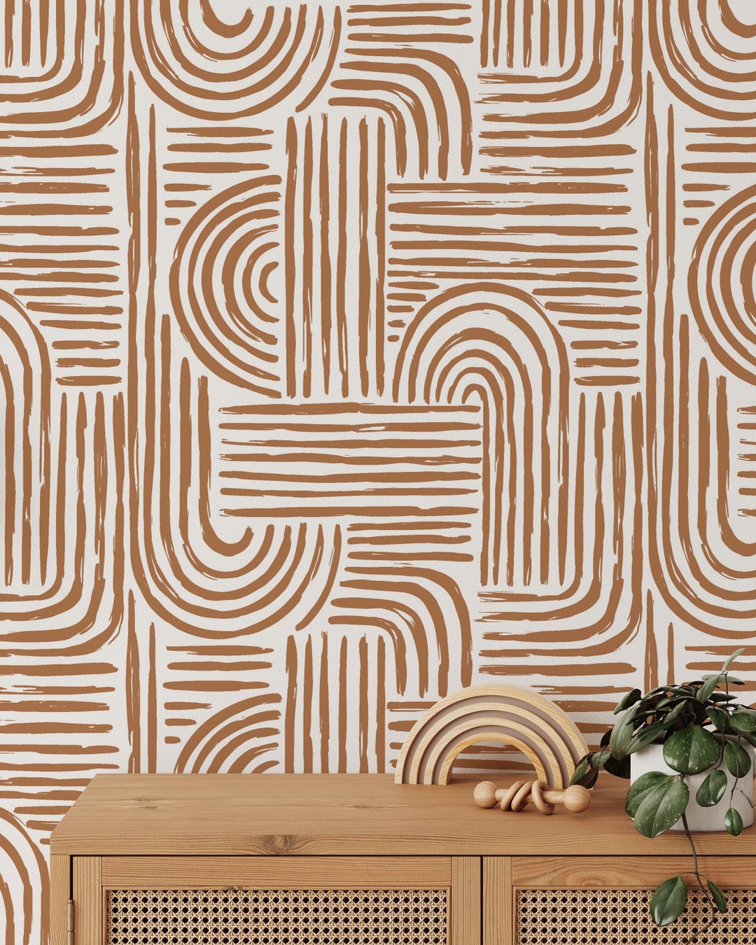 Minimalist Abstract Lines Wallpaper | Removable Self Adhesive Brown