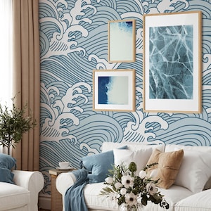 Blue Waves Wallpaper | Removable Self Adhesive Waves Wallpaper | Peel and Stick or Pre-Pasted Wallpaper