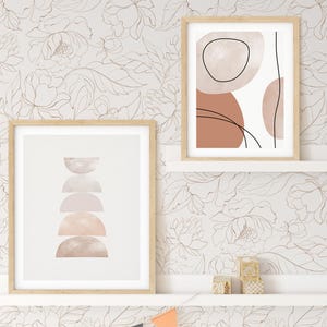 Boho pioenrozen behang | Verwijderbaar, zelfklevend minimalistisch behang | Peel-and-Stick of voorgelijmd behang met bloemen | Milieuvriendelijk afbeelding 2