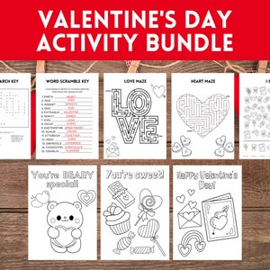 Valentine&#39;s Day Kids Activities, Printable Games, Printable Valentine&#39;s Day Activities Bundle
