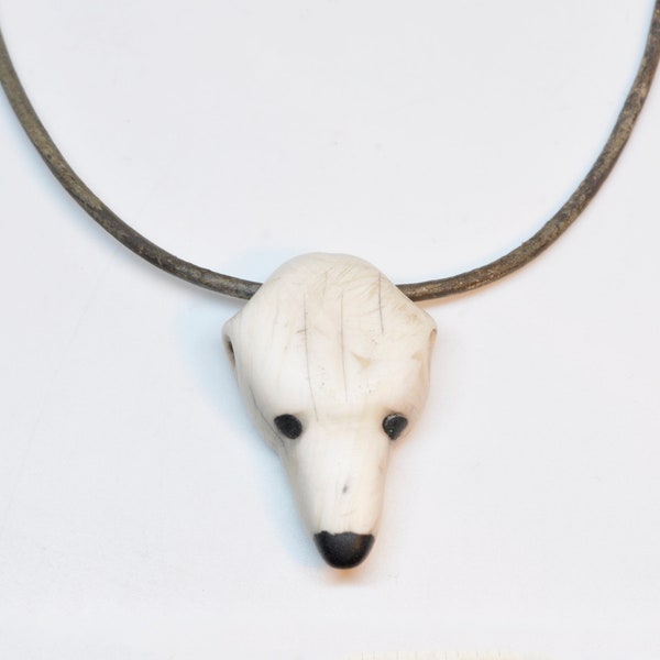 Necklace with faux ivory polar bear head made of polymer clay