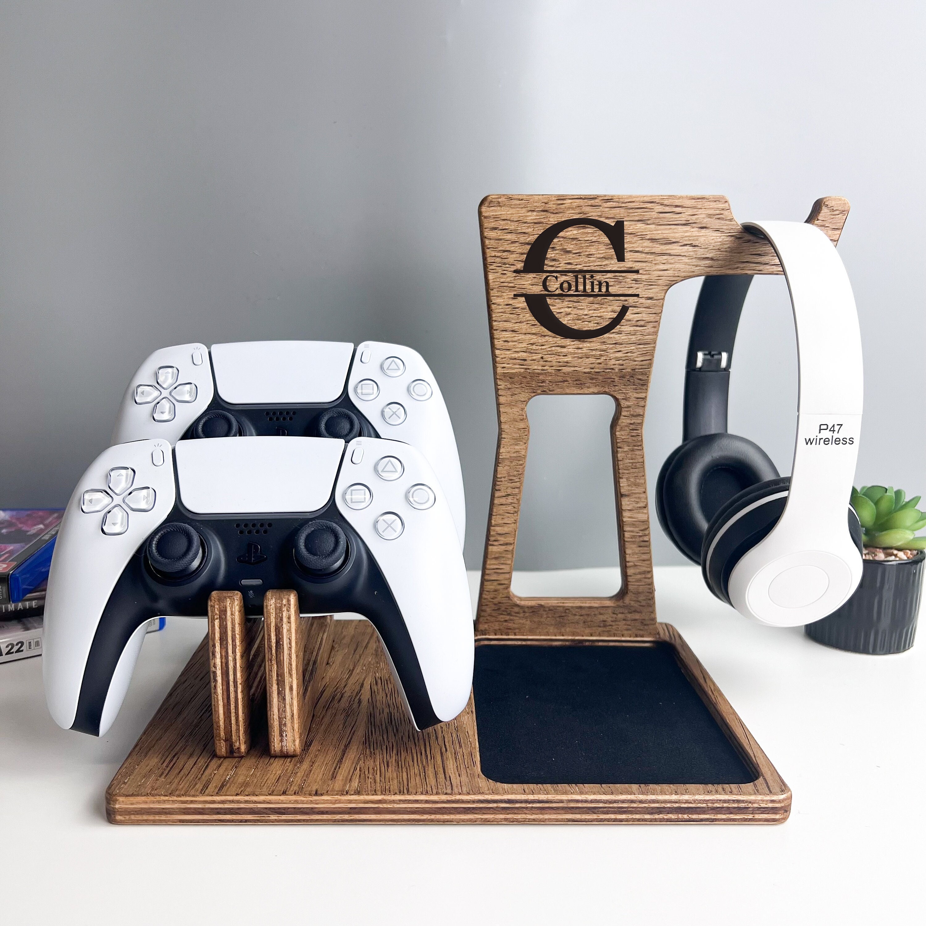 HeSy Wood Headphone Stand Holder handmade from birch plywood with solid oak  wood