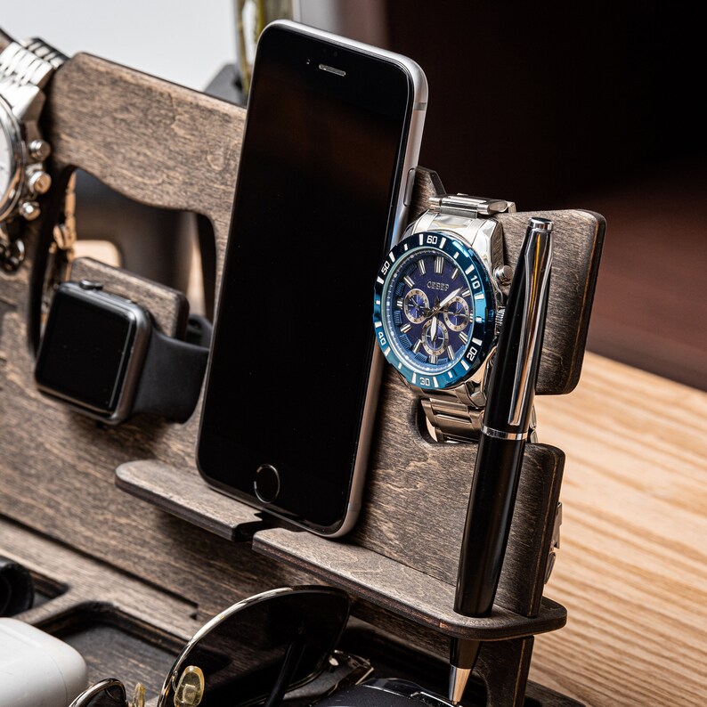 Personalized Desk Organizer, Wood Night Stand, Mens Table Organizer ...