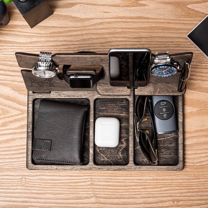 Personalized Desk Organizer, Wood Night Stand, Mens Table Organizer ...