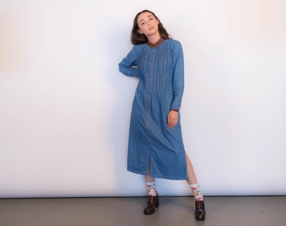 Denim Pleated Maxi Dress size XS/S/M