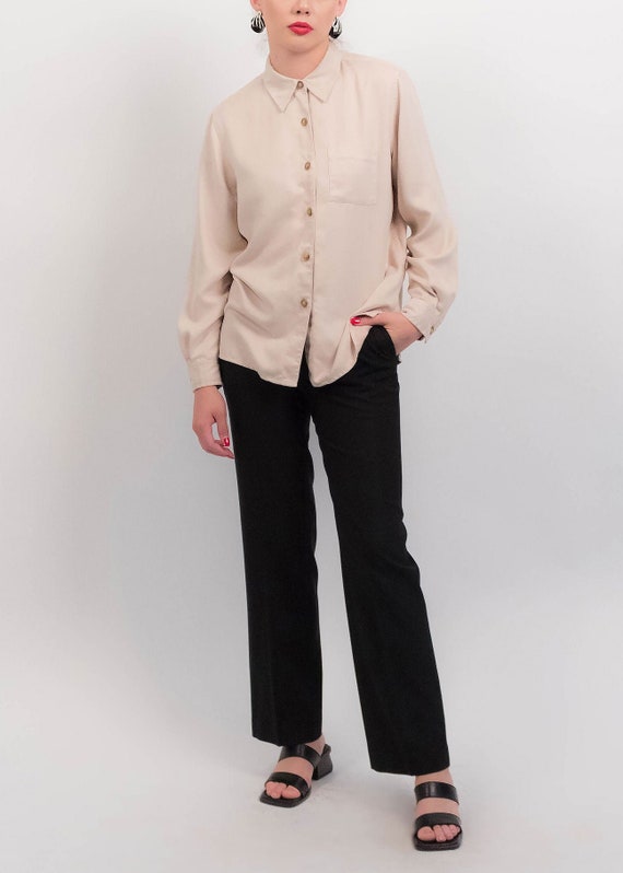 Faux SUEDE Blouse. Light Beige. Vintage 90s Blouse