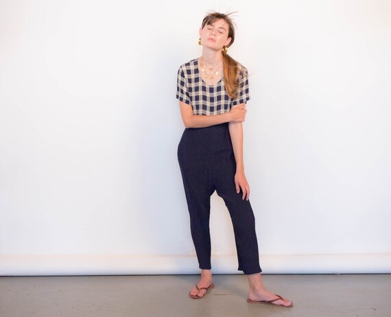 Plisse Pleated Plaid Jumpsuit size M/L
