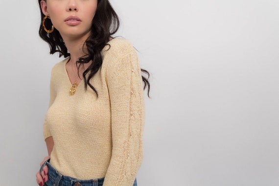 SILK Knit Top. 90s Knit Top. Yellow Silk Top. Vint