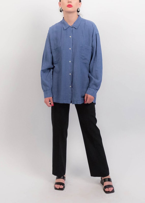 Oversized LINEN Blouse. Chambray Linen Blouse. Vin