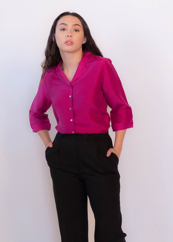 90s Raw Silk Boxy Fuchsia Blouse size XS/S
