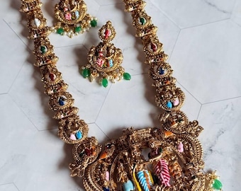 Divine  srinivasa kalyanam set in enamel pendent paired with beautiful enamel earrings
