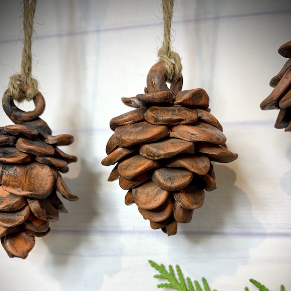 Handmade Ceramic Pinecone Ornaments, unique and one of a kind, elegant and rustic