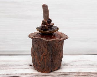 Miniaturowy ceramiczny słoik apteczny, naczynie na drobiazgi, grzyb, magia wróżek, rustykalny, słoik z pokrywką