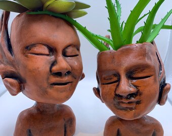Unique Faerie Head Planter: Handmade Ceramic Succulent Pot (Studio Second)