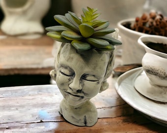 Handmade Faerie Head Planter: Ceramic Succulent Pot, Bud Vase