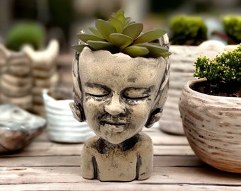 Cute Unique Faerie / Fairy Head Planter, Succulent Planter, Bud Vase, Ceramic Pot, House Elf, Garden Goddess, Magic, Sculpture, Fun (#04)