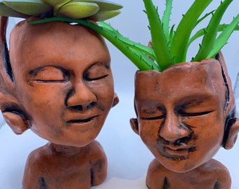 Handmade Faerie Head Planter: Unique Succulent Pot, Bud Vase (Studio Second)