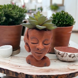 Handmade Faerie Head Planter: Ceramic Succulent Pot, Bud Vase