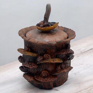 Barattolo da farmacia/zucchero in ceramica con funghi e lumache, magia delle fate, rustico, barattolo con coperchio n. 2